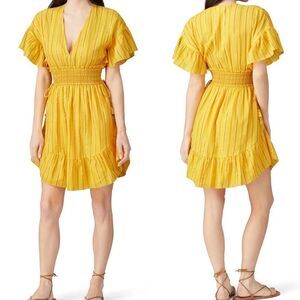 Saylor Yellow Adrianne Ruffle Sleeve Smocked Waist Mini Dress Sz M